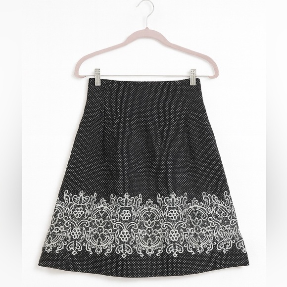 Ann Taylor Loft Skirt Womens Size 0 Black Polka Dot A-Line Lined Cotton Skirt - Picture 3 of 3